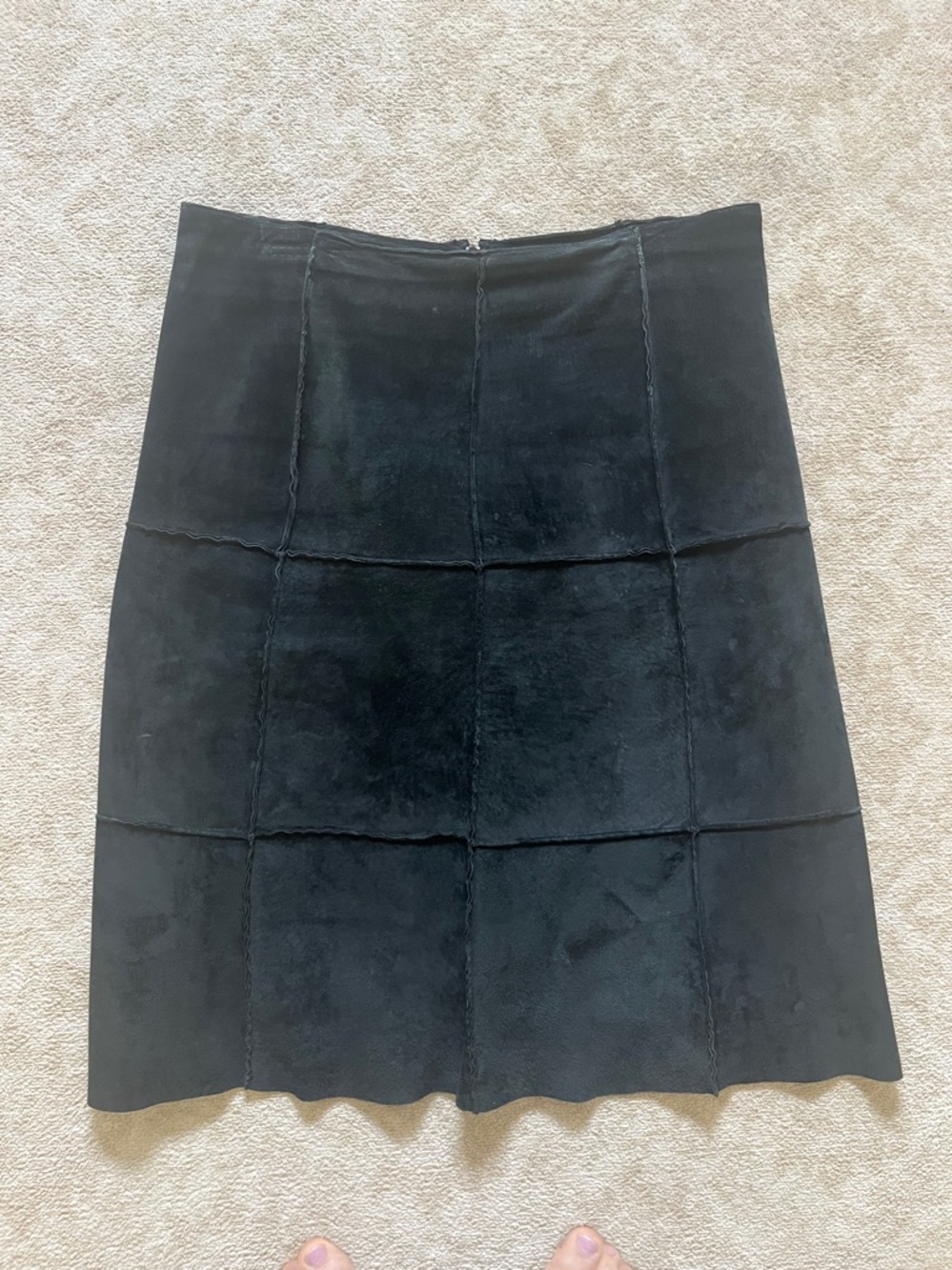 VINTAGE BLACK SUEDE patchwork SKIRT PABLO PAR ORIGINAUX SIZE 12 A-line